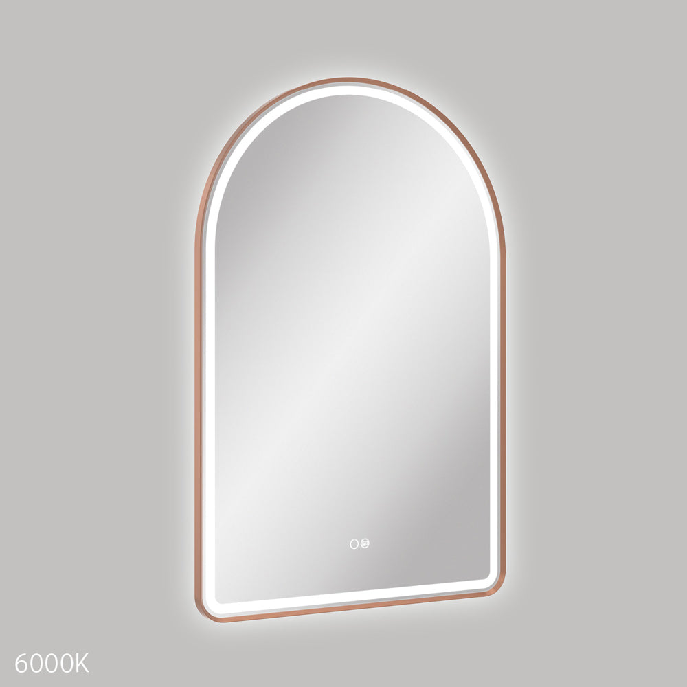  Valentina LED Brushed Copper Framed Arched Mirror, 600 x 900mm