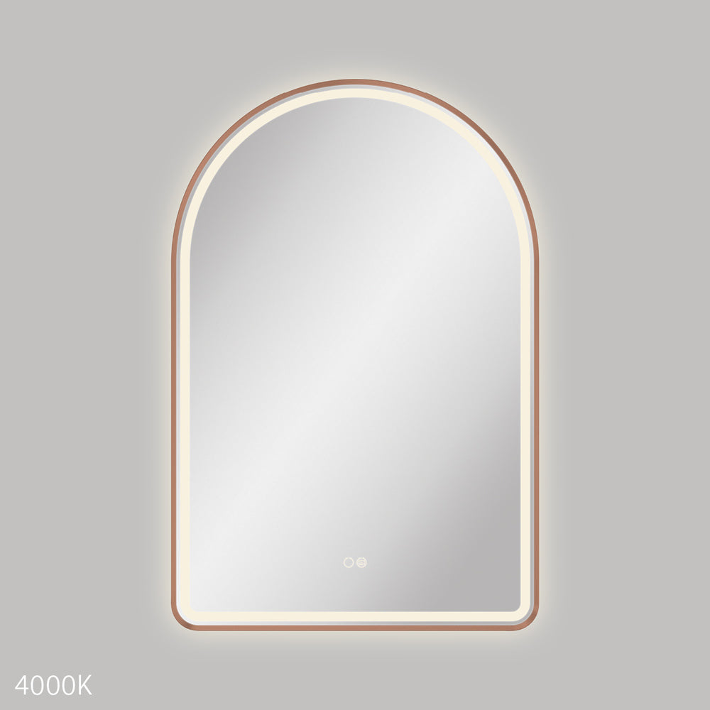  Valentina LED Brushed Copper Framed Arched Mirror, 600 x 900mm