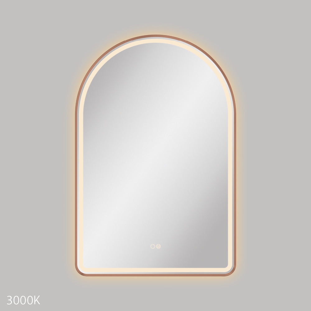 Valentina LED Brushed Copper Framed Arched Mirror, 600 x 900mm