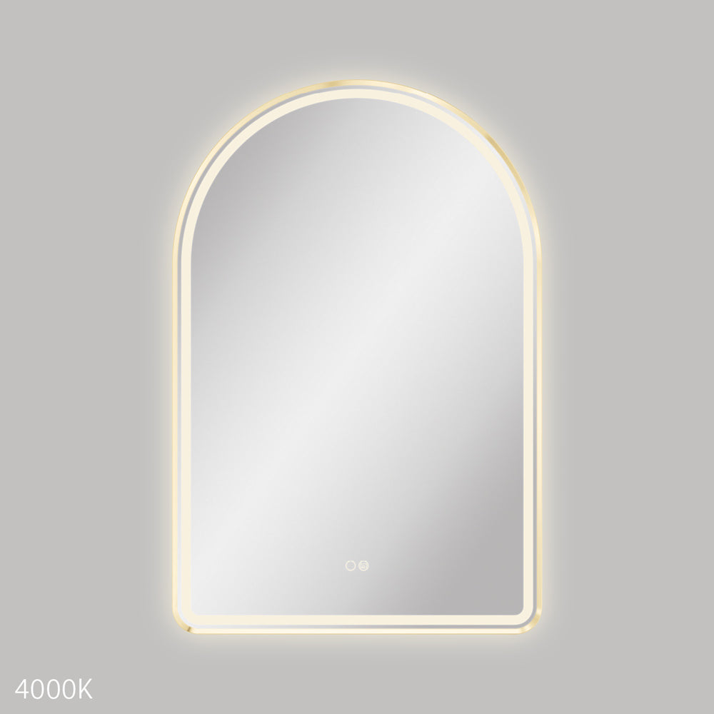  Valentina LED Urban Brass Framed Arched Mirror, 600 x 900mm