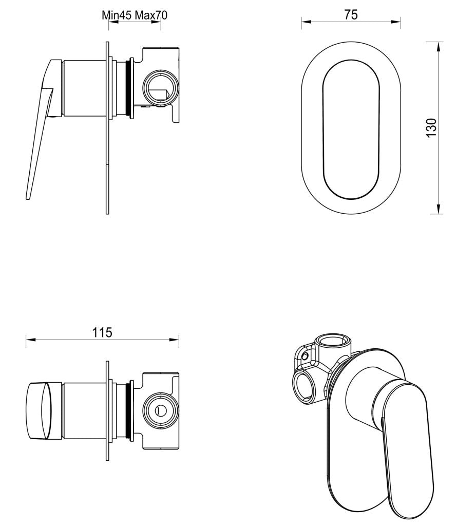 Lantra Shower Mixer - Oval Plate - TRIM KIT ONLY - image 4