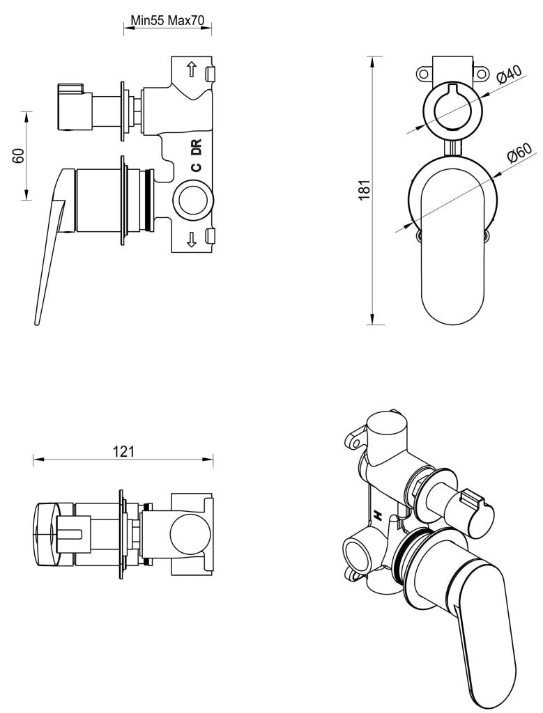 Lantra Shower Mixer Diverter - 2P - TRIM KIT ONLY - image 4