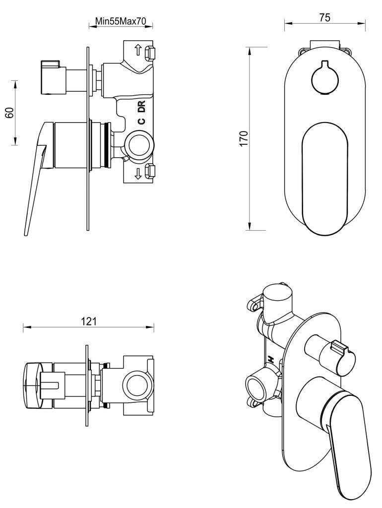 Lantra Shower Mixer Diverter - 1P - TRIM KIT ONLY - image 4