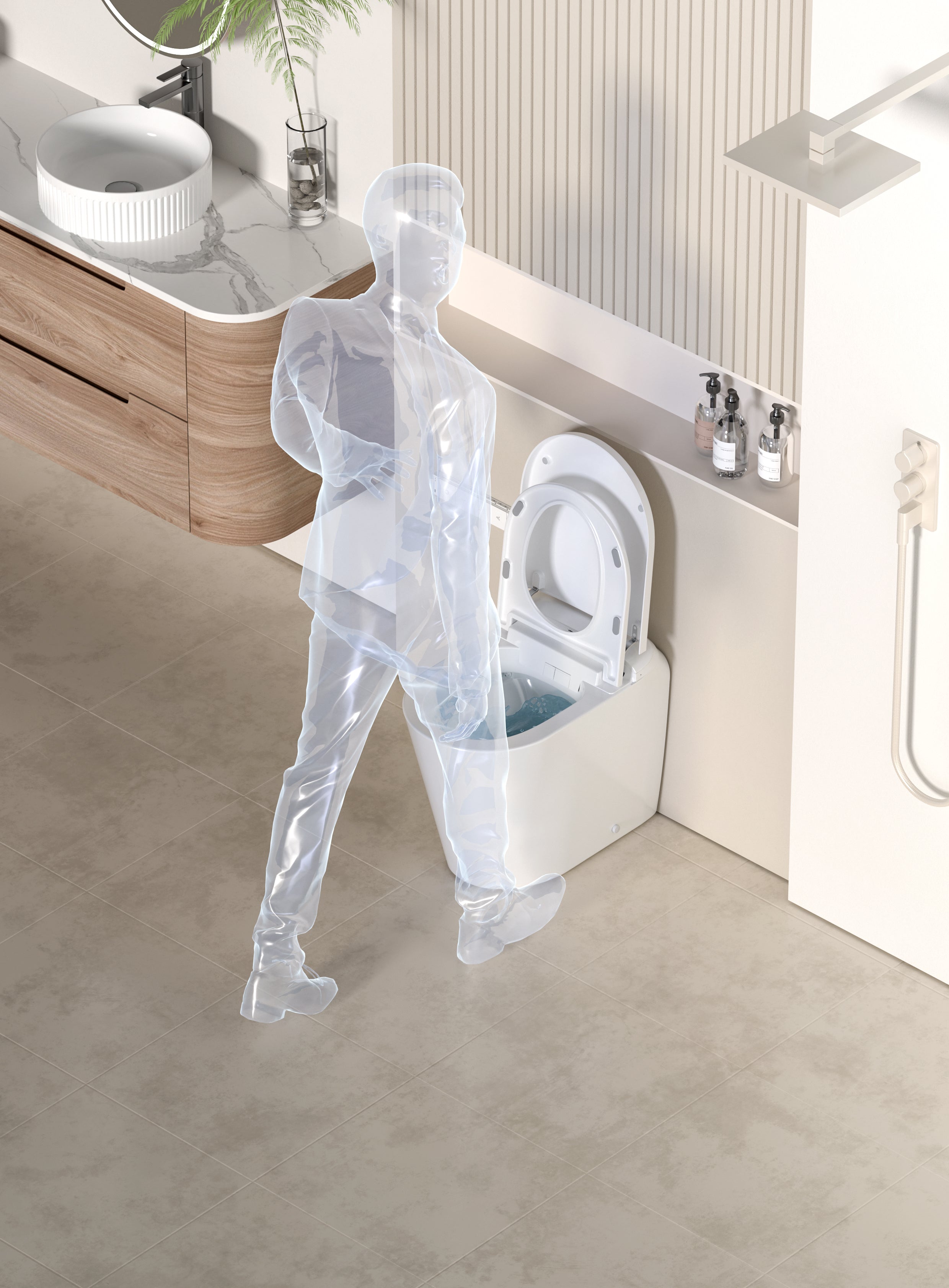 LAFEME AUTOLUX INWALL CISTERN FLOOR PAN SMART TOLET 592*400*492MM WITH  BRUSHED GOLD FLUSH PLATE
