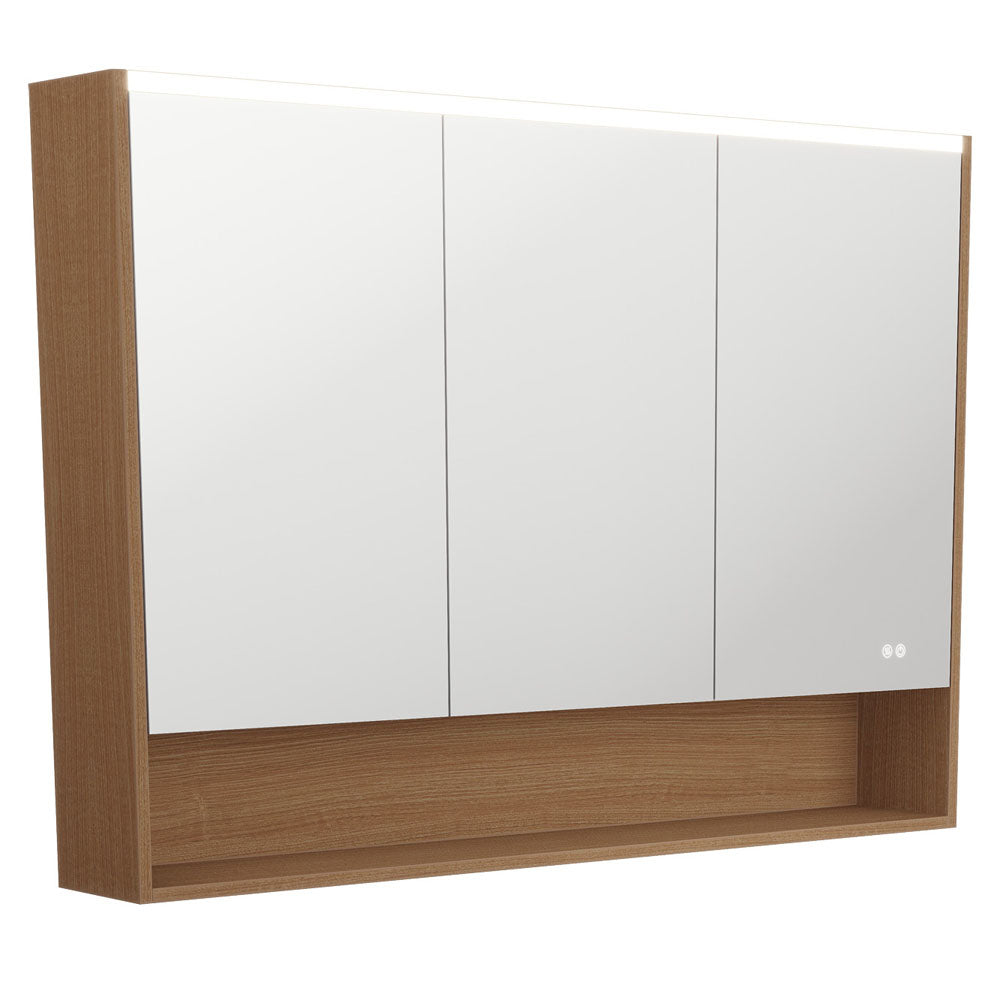 1200 LED Mirror Cabinet with Display Shelf, Walnut