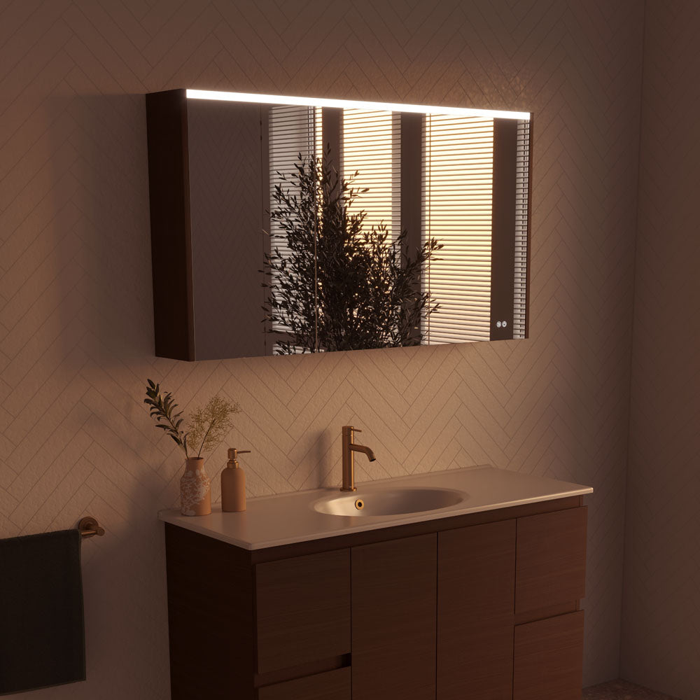 1200 LED Mirror Cabinet with Walnut Side Panels