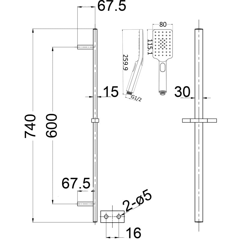 Cresta Single Shower Rail - image 1