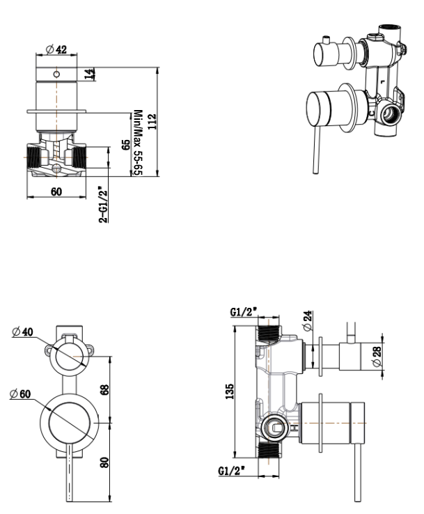 Mica Shower Mixer Diverter - BODY ONLY - image 1