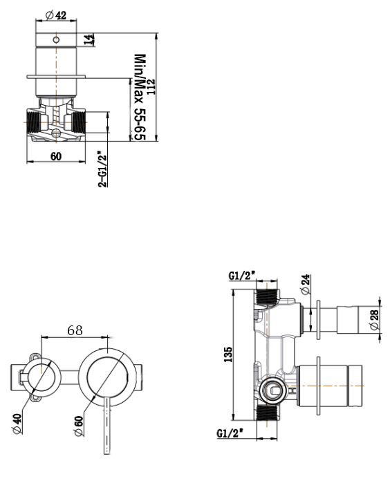 Mica Shower Mixer Diverter - Sideways - BODY ONLY - image 1
