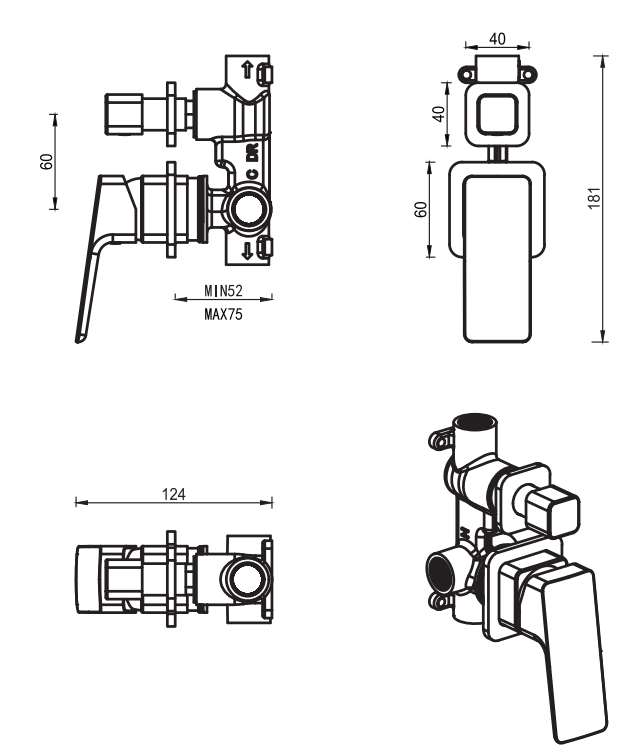 Tiago Shower Mixer Diverter - 2P - TRIM KIT ONLY - image 4