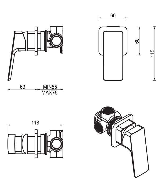 Tiago Shower Mixer - Small Plate - TRIM KIT ONLY - image 4