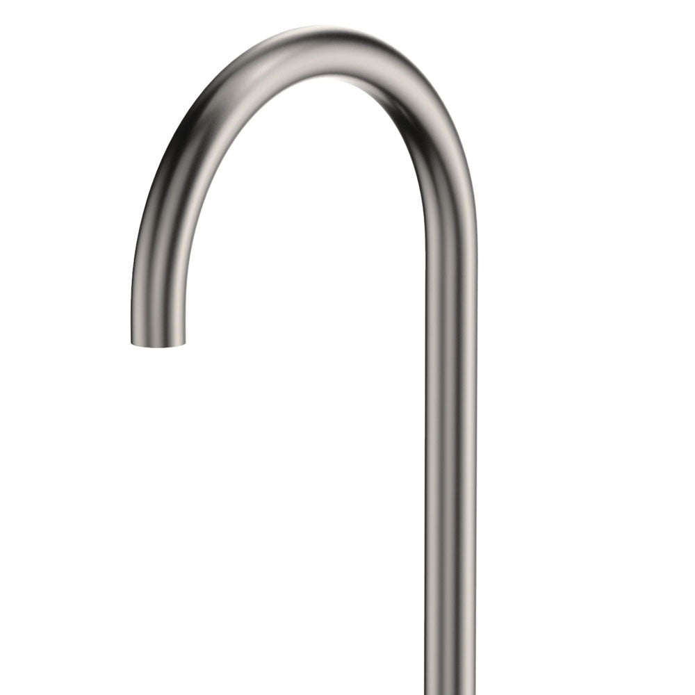 Kaya Gooseneck Floor Mounted Bath Outlet, Brushed Nickel