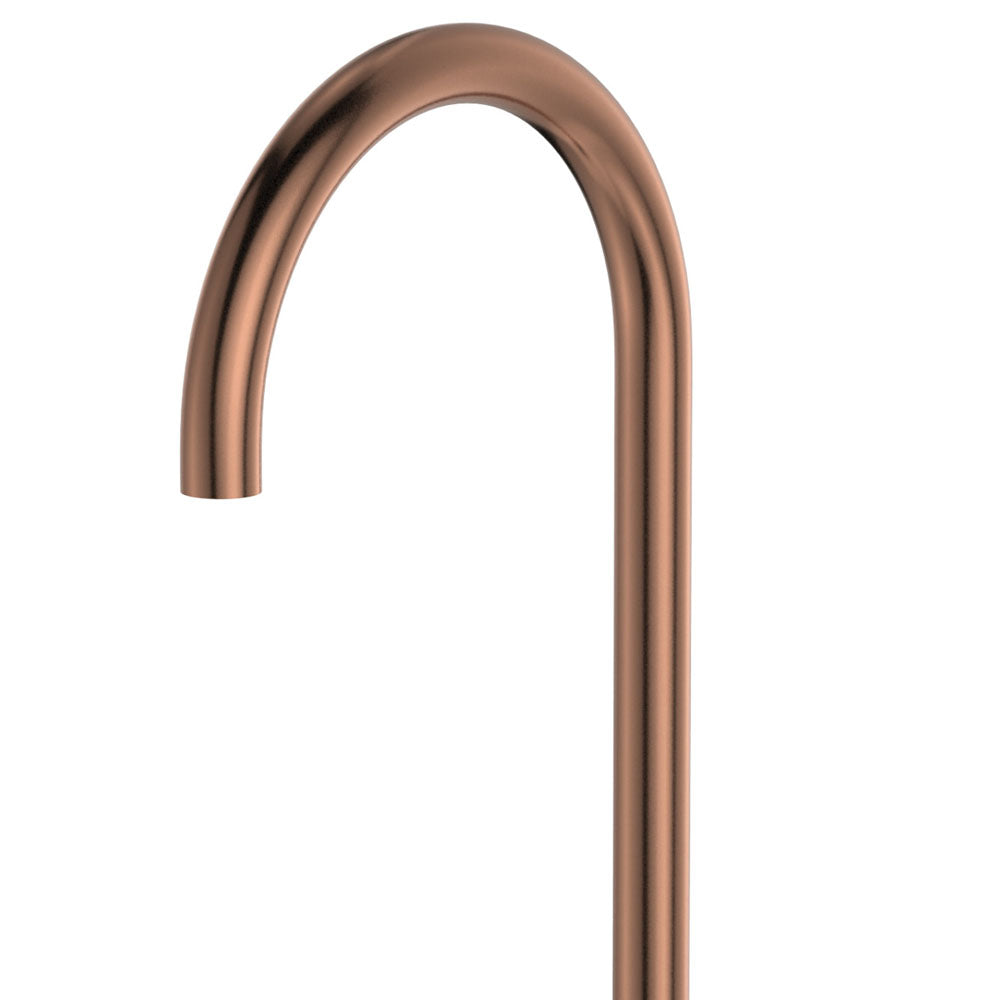 Kaya Gooseneck Floor Mounted Bath Outlet, Brushed Copper