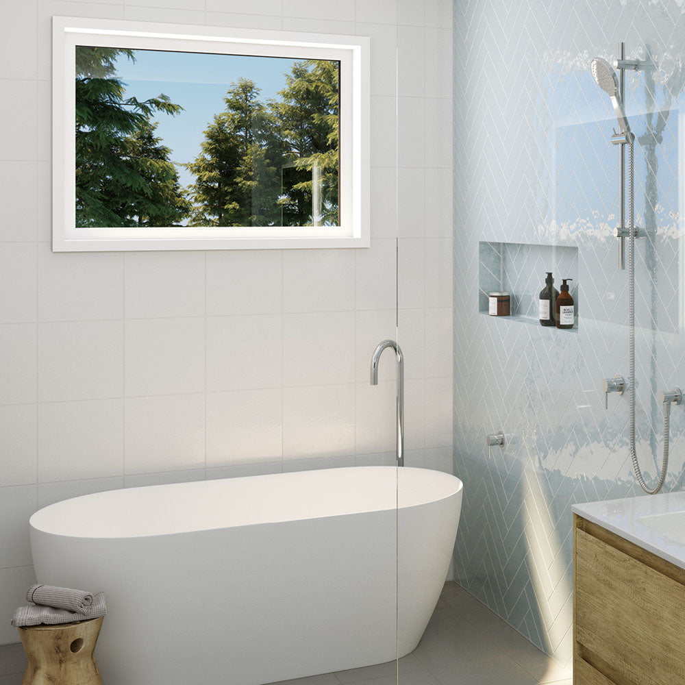Kaya Gooseneck Floor Mounted Bath Outlet, Chrome