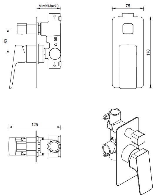 Tiago Shower Mixer Diverter - TRIM KIT ONLY - image 4