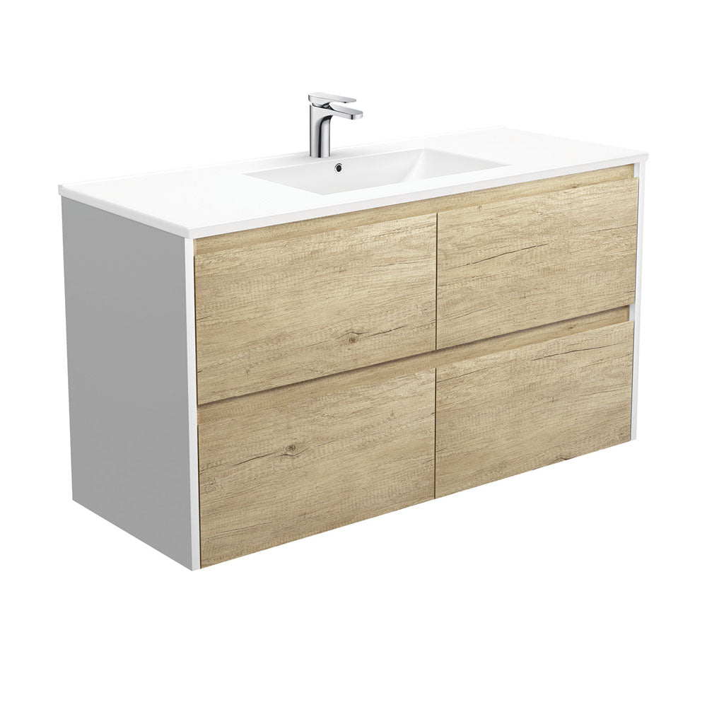 Dolce Amato 1200 Scandi Oak Wall-Hung Vanity, Satin White Panels