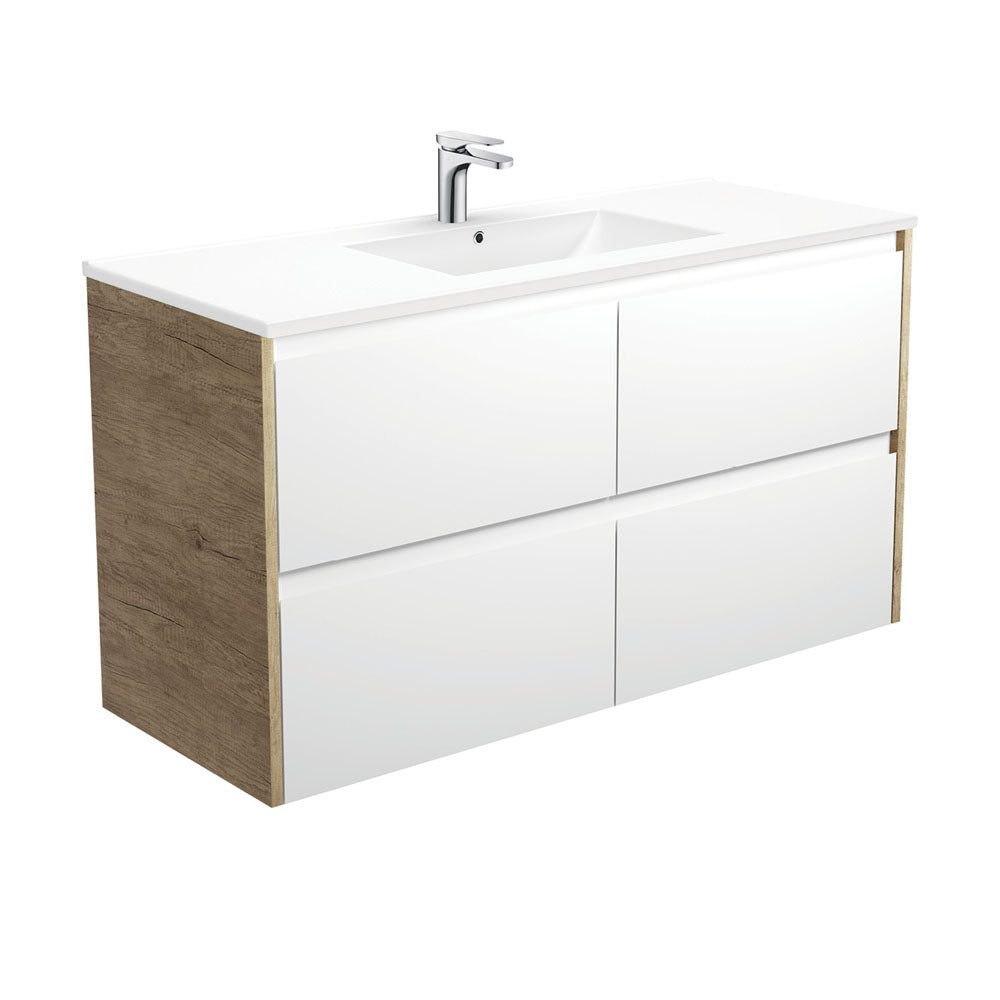 Dolce Amato 1200 Satin White Wall-Hung Vanity, Scandi Oak Panels
