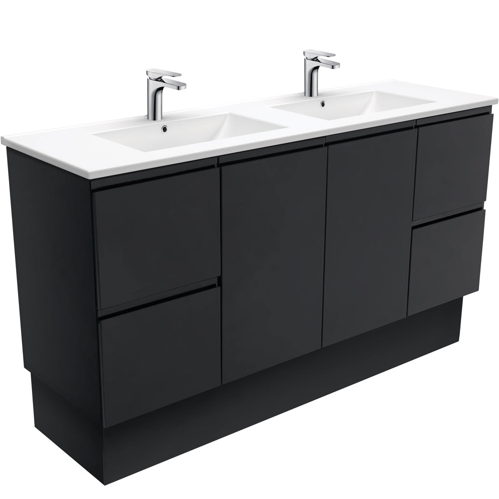 Dolce Fingerpull Satin Black 1500 Double Bowl Vanity On Kickboard