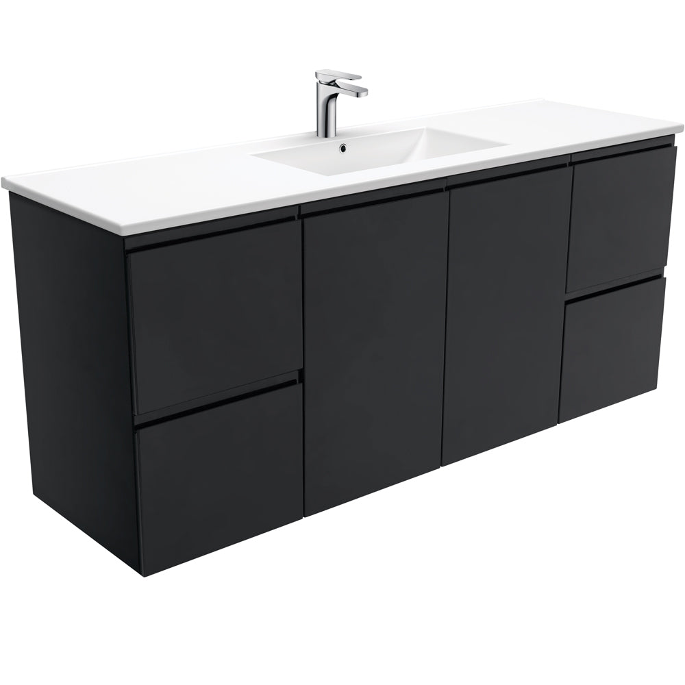 Dolce Fingerpull Satin Black 1500 Single Bowl Wall-Hung Vanity