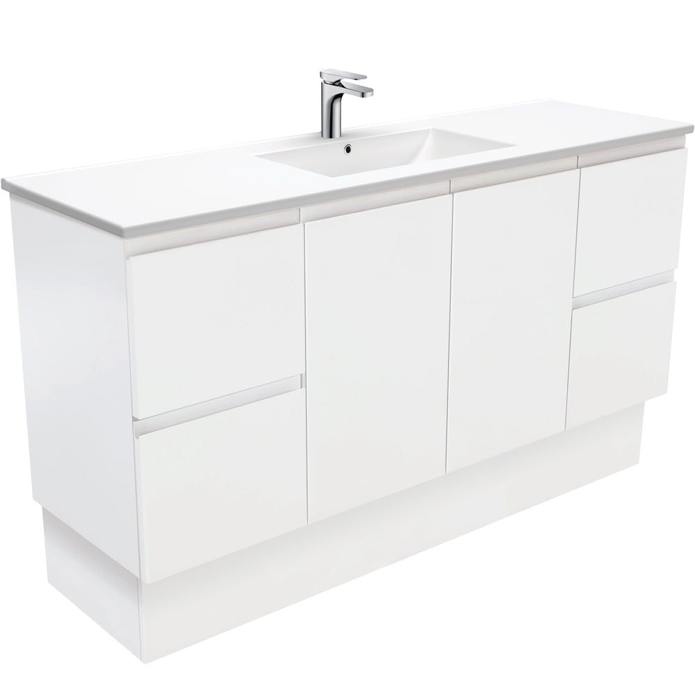 Dolce Fingerpull Satin White 1500 Single Bowl Vanity On Kickboard