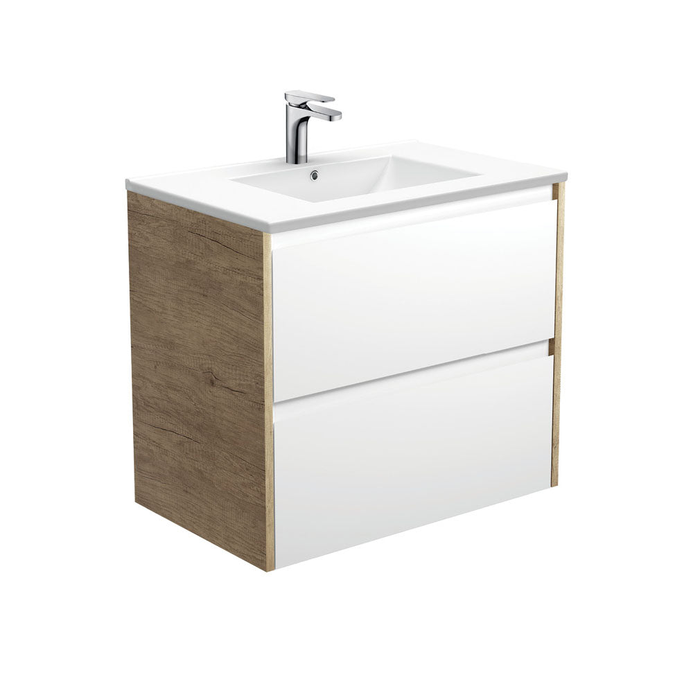 Dolce Amato 750 Satin White Wall-Hung Vanity, Scandi Oak Panels