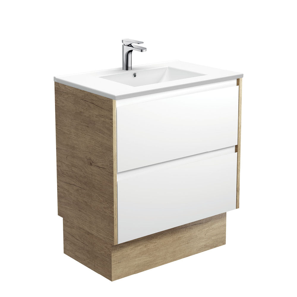 Dolce Amato 750 Satin White Vanity On Kick, Scandi Oak Panels