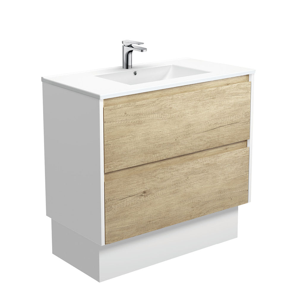 Dolce Amato 900 Scandi Oak Vanity On Kick, Satin White Panels