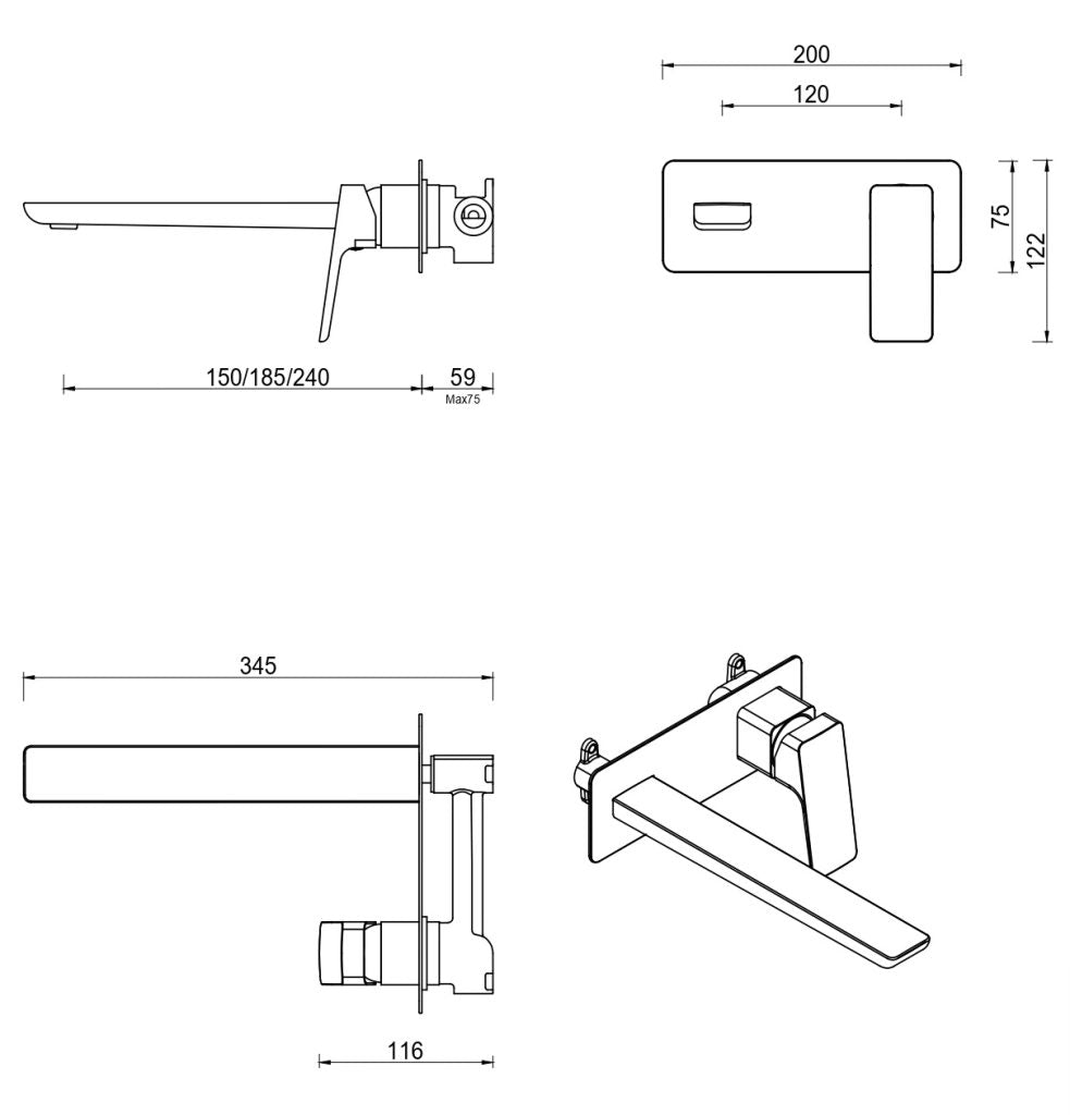 Tiago Wall-Spout Combo - 1P - TRIM KIT ONLY - image 4