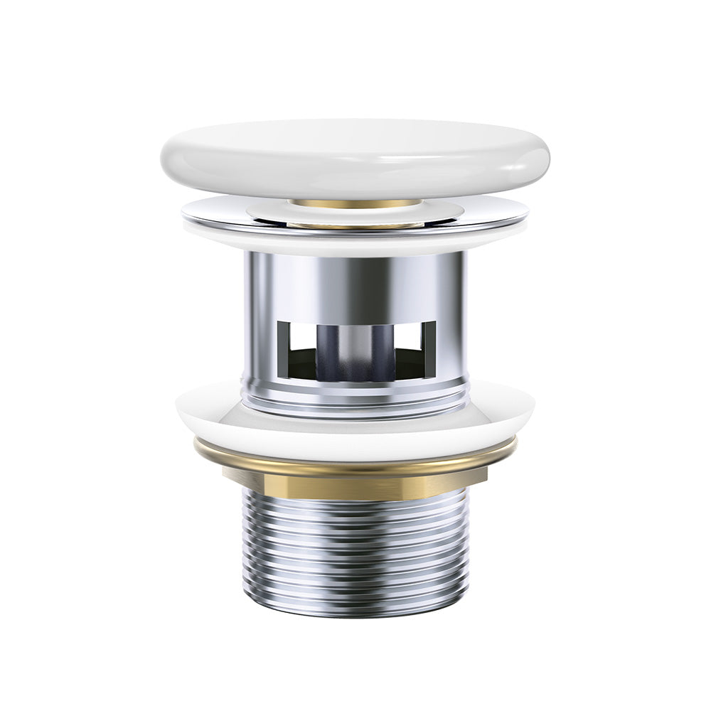 Pop-Up 32mm Overflow Basin Waste, Gloss White Flat Ceramic Cap