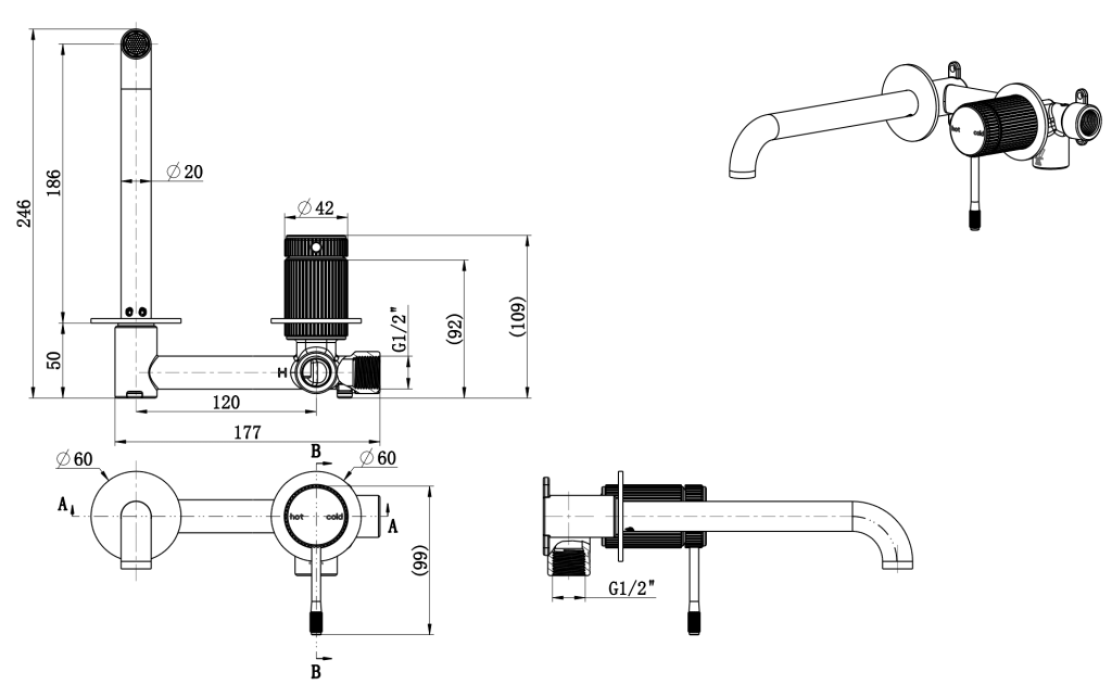 Mica Fluted Wall-Spout Combo - image 1