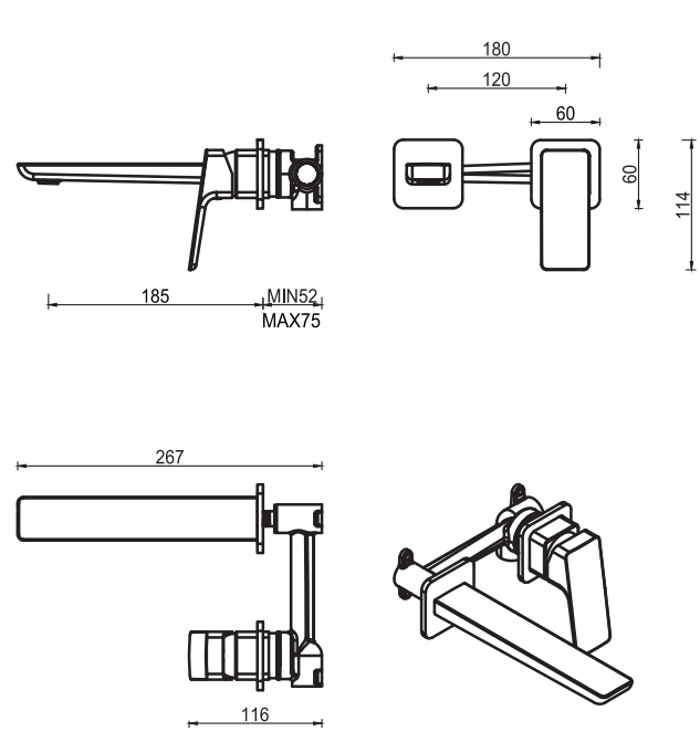 Tiago Wall-Spout Combo - 2P - TRIM KIT ONLY - image 4