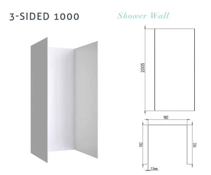 SHOWER WALLS - 3 sided 878 x 878 x 878 x 2005