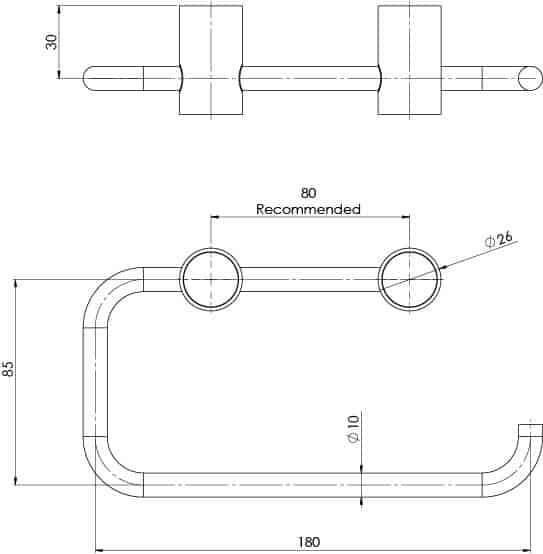 111 8200 Vivid Slimline Toilet Roll Holder Line Drawing
