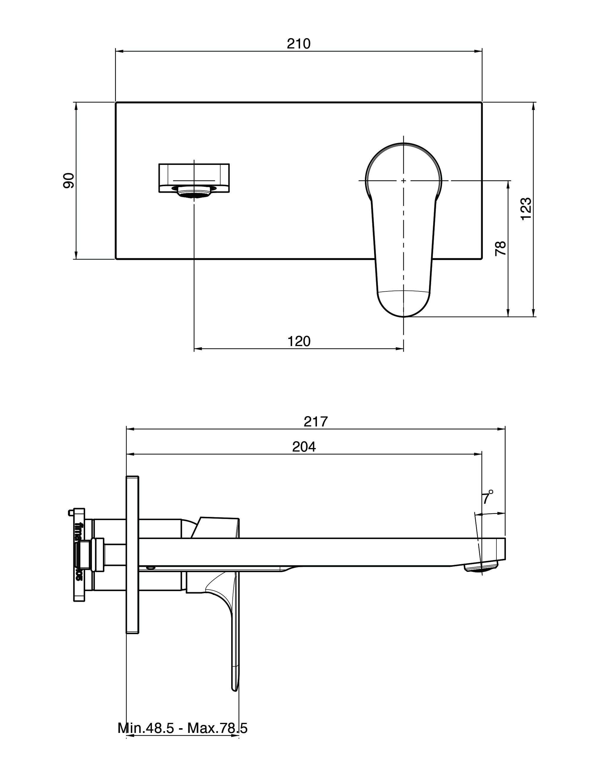 Fima Series22 Wallbasinmix 210 F3830lx5 Technical Drawing