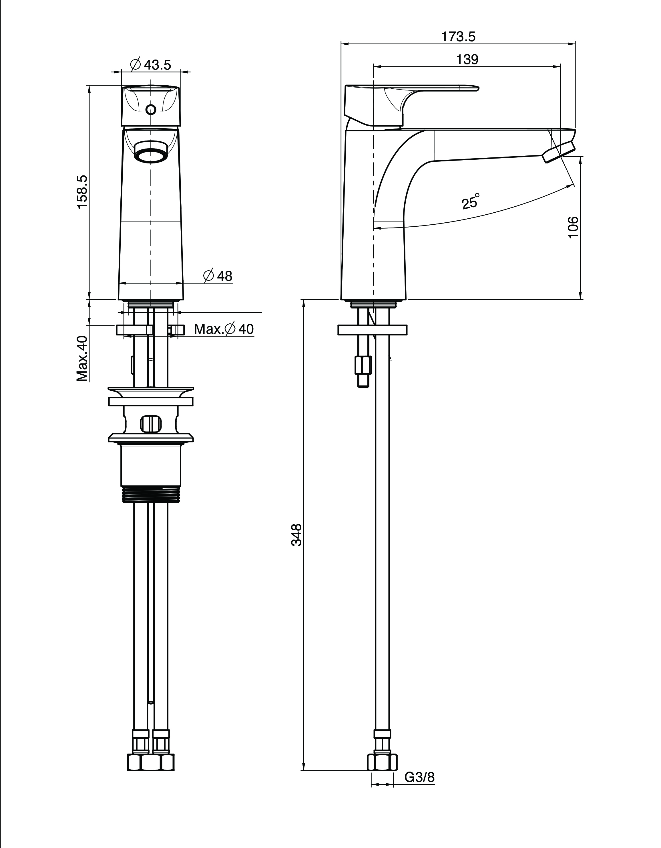 Fima Series22 Basinmix 192 F3831l Technical Drawing