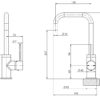 Phoenix Vs732 Vivid Slimline Sink Mixer 160mm Squareline Line Drawing