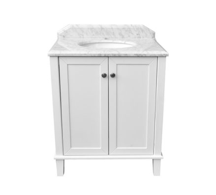 Coventry 75 X 55 Satin White Vanity With Real Marble Top Ceramic Undercounter Basin