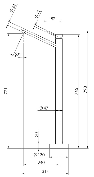 V799 Vivid Floor Mounted Bath Mixer Line Drawing 7