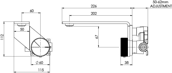 117 7810 Axia Wall Mixer Set Line Drawing
