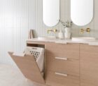 Glacier Hamper Vanity 1500 Dbl Coastal Oak Frost Open Shot 5x4 Web